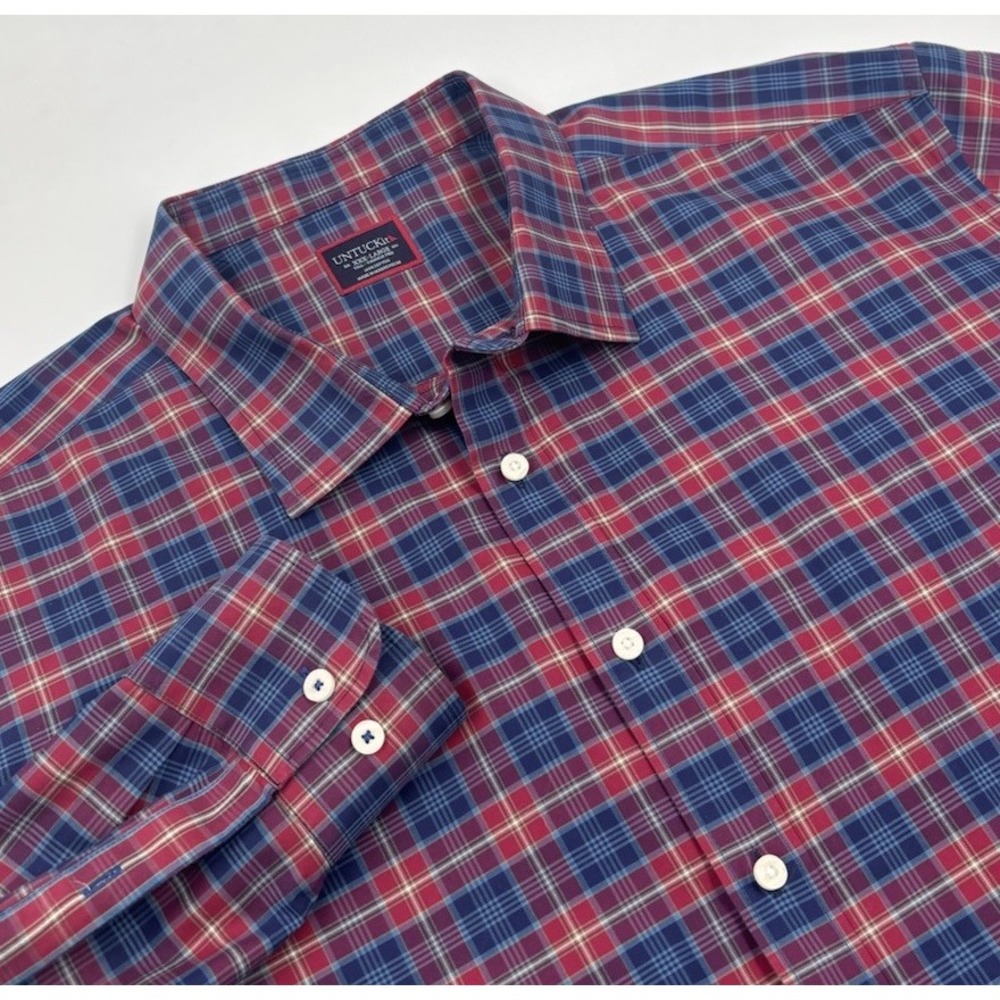UNTUCKit Men's XXXL‎ Tall Cotton Red Plaid Arnaldo Long Sleeve Dress Shirt